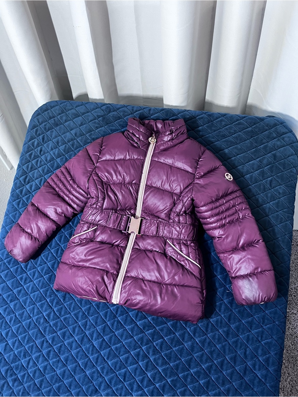 Michael Kors Girls Quilted Plum Puffer Jacket with Belt